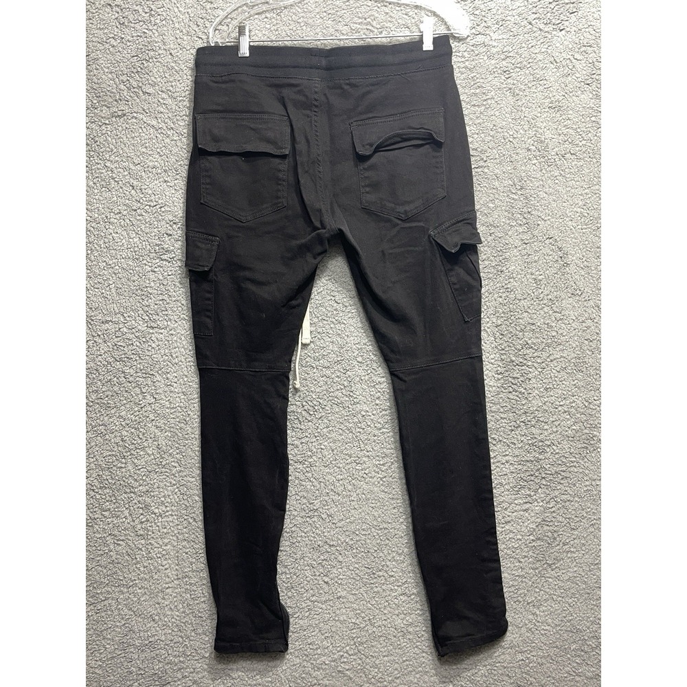 MNML Streetwear Cargo Jogger Pants Black Size L Drawstring Zip Ankle Pockets - Picture 2 of 12